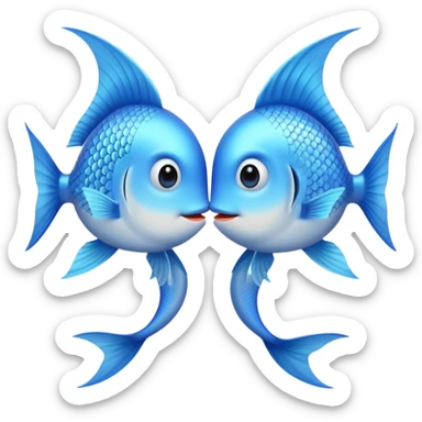 two cuty pale blue fishes kissing sticker