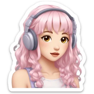 Gorgeous pastel anime girl with blushing face and hair garnitures and pretty hair and headphones aesthetic trending style sticker