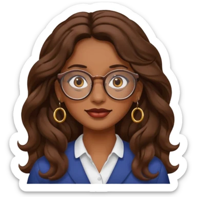 Women brown eye and brown long wave hair with glasses and circle earing sticker