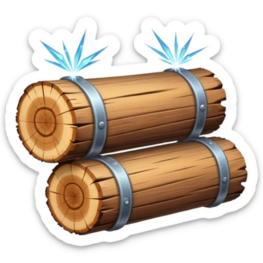 two logs, one propped up sideways on the bottom log, with a sparkle in the foreground. the log should not have a hole in the center. sticker