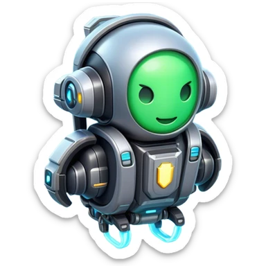 Clash of Clans aesthetic: Cinematic Playful 3D Isometric Jetpack Emoji, rendered in a 3D vector-style similar to standard emojis with minimal shading and bold, simplified shapes. A compact, distinct form with signature details, softly glowing with a futuristic sci-fi warfare charm. Simplified yet unmistakably iconic, highly detailed and consistent, glowing with a soft radiance and high shine. Stylized with a touch of high-tech brilliance and a soft glowing outline, capturing the essence of a beloved gaming relic with a friendly, playful manner! sticker