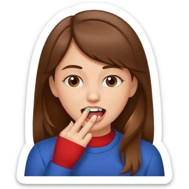 Une fille brune et blanche qui se mord l'ongle avec ses dents sticker