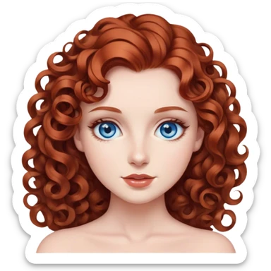 lady with Fair skin, auburn hair, elegant curls, blue eyes, soft youthful features, delicate beauty sticker