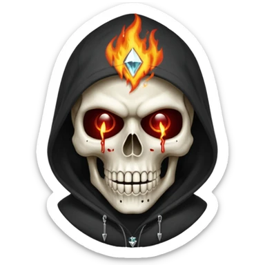 Bro I wanna skull with hoodie on the hoodie has to be on fire and I want matrix blood with the codes and weird numbers spilling out eyes and mouth almost give him a diamond grill in his mouth make it shinny where is the matrix symbols  but trix across his forehead in matrix symbols sticker
