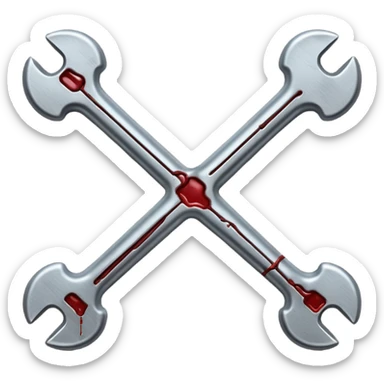 Emoji-style metallic bones with traces of blood, steel texture, dark dramatic tone, clean background sticker