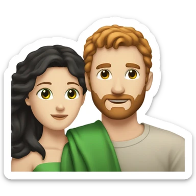 White man BROWN beard and BROWN eyes and RED hair hugging white woman with long black hair and green eyes sticker