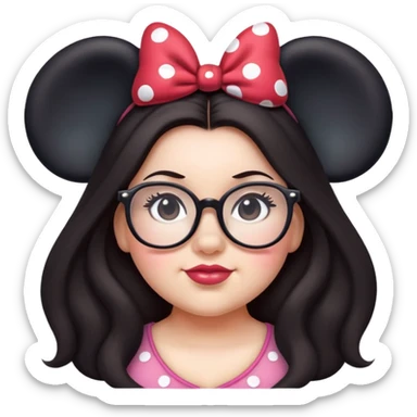 Thick Woman glasses Long dark hair Minnie mouse ears sticker