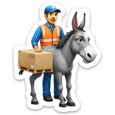 a delivery man with a donkey head delivering a pallet sticker