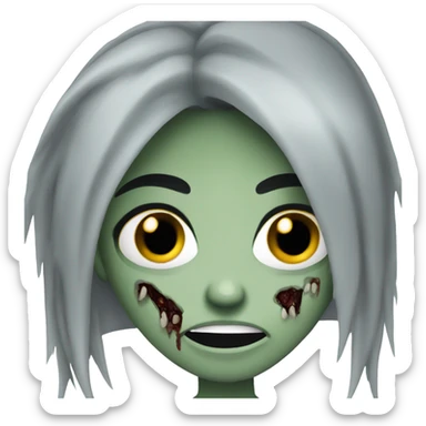 girl zombie with black long hair with teeth and serious face  sticker