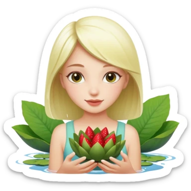 a beautiful girl mix with nenuphar and watel lili and  Strawberries  sticker