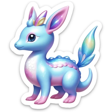 Shiny Exotic Colorful Ethereal Sparkly Sylveon-Lapras-Amaura-Aurorus-Fakémon-hybrid-creature (full body)  sticker