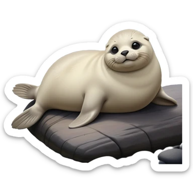 cinematic-seal-realistic-full-body-lounging-emoji,-plump-sleek-body-stretched-out-on-a-rocky-shoreline,-short-smooth-fur-glinting-in-the-sea-breeze,-flippers-tucked-comfortably-beneath-its-body,-large-dark-eyes-filled-with-playful-curiosity,-whiskered-muzzle-lifted-slightly-as-if-smiling,-simplified-yet-realistic-focused-features,-highly-detailed,-glowing-with-a-refreshing-marine-radiance sticker