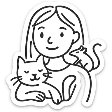 icon of Лера шин with a cat and a rat, hand-drawn icon style, sketchy lines, minimal color sticker