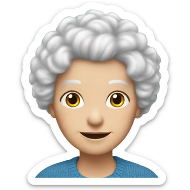 an elderly white woman with a fluffy hairstyle wearing a blue sweater sticker