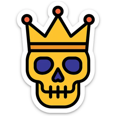 Totenkopf skull with a royal crown, stylized, modern style, lineal color icon with black outlines, transparent background sticker