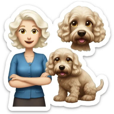 blue eyed old blonde lady with dark brown Cockapoo puppy dog sticker