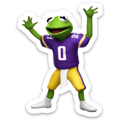 Kermit the frog in a Minnesota Vikings football uniform doing the griddy dance sticker