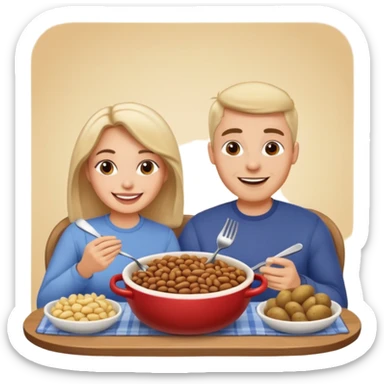 ligth couple having dinner of beans and potatoes sticker