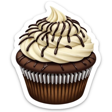 Chocolate cupcake with vanilla frosting, coconut & chocolate drizzle sticker