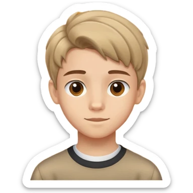 14-year-old boy with light skin, brown curtain hairstyle parted in the middle, warm friendly expression sticker
