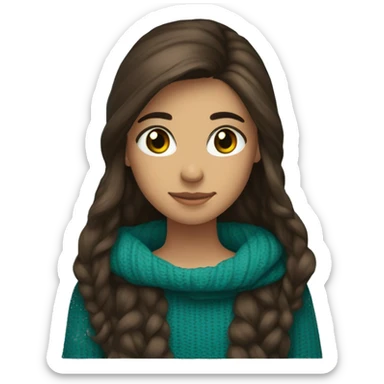 teenage girl, hispanic, long brown hair, brown eyes, teal sweater, winter sweater sticker