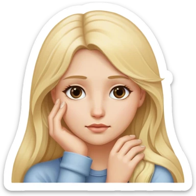 Long blonde haired woman with soft gaze head resting on left hand  sticker