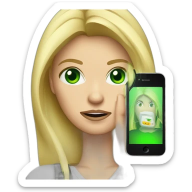 blonde woman mobile tester angry green eyes holding iphone sticker