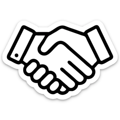 black outlined icon of a handshake with white fill, purely symbolic, no text sticker