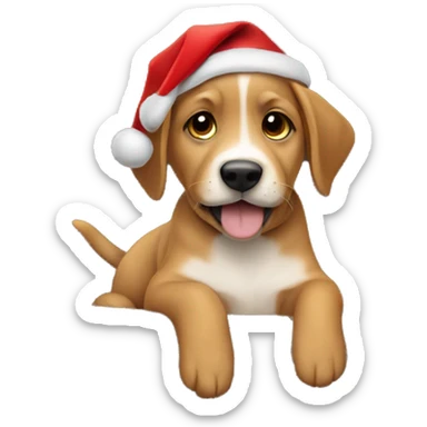 light brown puppy wearing a christmas hat on a couch  sticker