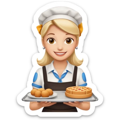 female waitress holding a tray sticker