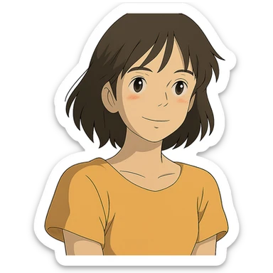 young 20-year-old Japanese girl, ghibli style sticker