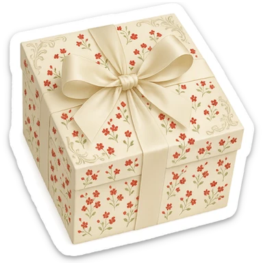 Elegant Rococo pale white red ditsy floral gift box  , remove background sticker