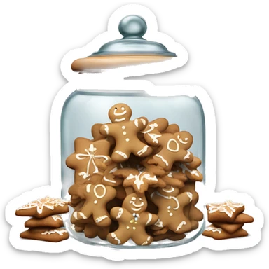 Realistic rococo glass cookie jar with lid full of gingerbread cookies isolated.  sticker