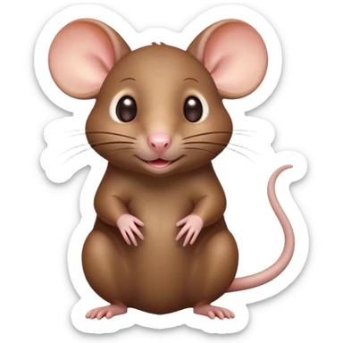 Cinematic Cute Brown Rat Portrait Emoji, Head tilted playfully and inquisitively, with a compact, nimble build and a glossy brown coat accentuated by a twitching nose and round, sparkling eyes full of curiosity, Simplified yet irresistibly adorable features, highly detailed, glowing with a warm, friendly glow, high shine, affectionate and clever, stylized with a touch of urban whimsy, soft glowing outline, capturing the essence of a mischievous yet loving rat that feels like it could dart out of the screen into your arms! sticker