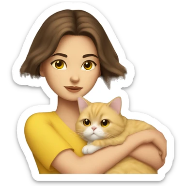 Brunette girl snuggling yellow Persian cat sticker