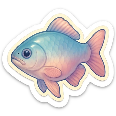 ordinary fish, very detailed and finely drawn, thin clean contours, soft rounded shapes, pastel palette #98B5BC, #B5B3C1, #C9A3C9, #E4C0CA, #F7DCD1, #F7C0AA, complex shadows and highlights, soft lighting, transparent background, minimalism, not cute, no decoration sticker