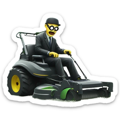 A disproportionate, eldritch, lovecraftian, demonic, being mowing the lawn sticker