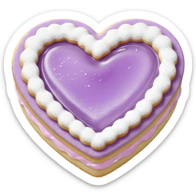 Realistic shortbread cookie in the shape of a heart with pale lilac color jelly middle filling and sprinkled powder sugar on top. sticker