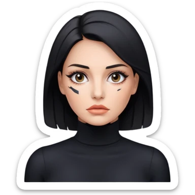 Beautiful woman with intense botched plastic surgery in turtleneck  sticker