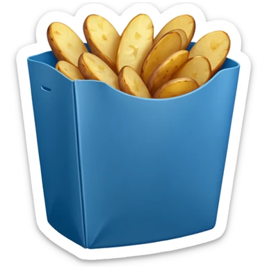 fried potatoes in a blue carton sticker