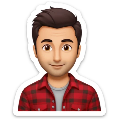 generate a pretty bratz emoji 
Make her look like Ranbir kapoor wearing a red flannel shirt, smirking

She should look exactly  like ranbir kapoor!  sticker