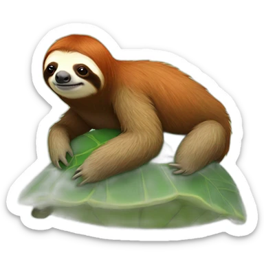 red haired sloth sitting on a green turtle  sticker