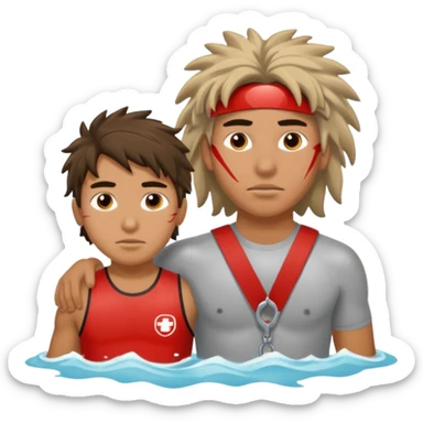 Lifeguard Native American Teenager with messy hair rescuing someone sticker