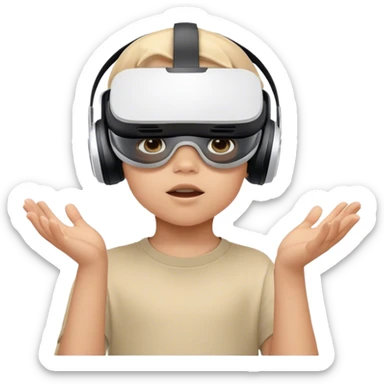 Child wearing virtual reality glasses, with a curious and engaged expression, exploring the digital world through VR technology. sticker