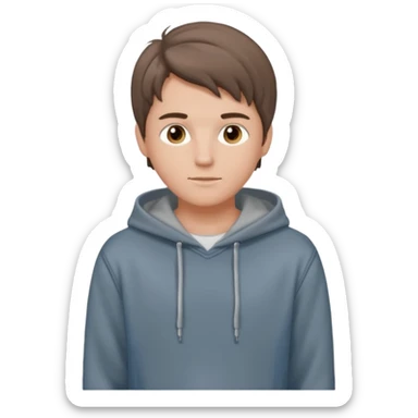 Handsome boy (fair-skinned) who has dressed up. He is wearing jeans and a gray hoodie, with a middle part hairstyle, and his hair color is brown. sticker