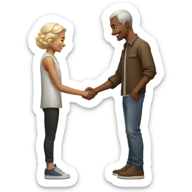 an old restaurant owner and young blogger in youth clothes, shaking hands, both with light skin, in great detail, in full height sticker