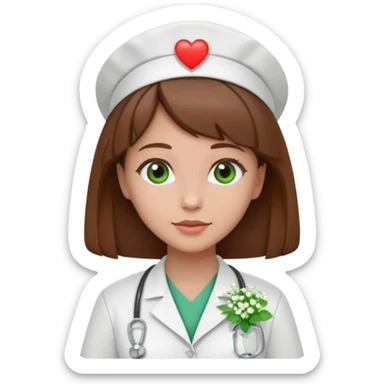 Brown hair Nurse with green heart and Gypsophila surround her head sticker
