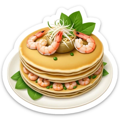 Cinematic Realistic B√°nh x√®o Dish Emoji, depicted as a crispy Vietnamese pancake filled with shrimp, pork, and bean sprouts rendered with dynamic textures and vibrant, appetizing lighting. sticker