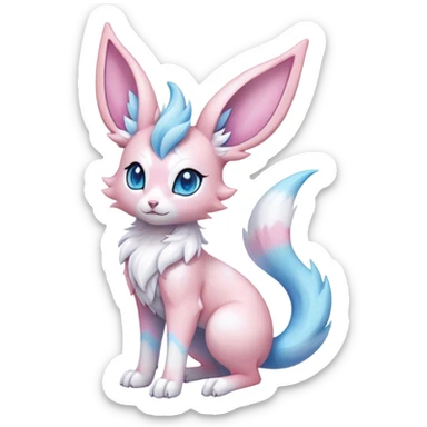 Feral Rare Fantasy cute realistic adorable pastel pink light-blue white iridescent Sylveon-Vernid-Sergal-hybrid by LiLaiRa, markings, tufted ears, full body sticker
