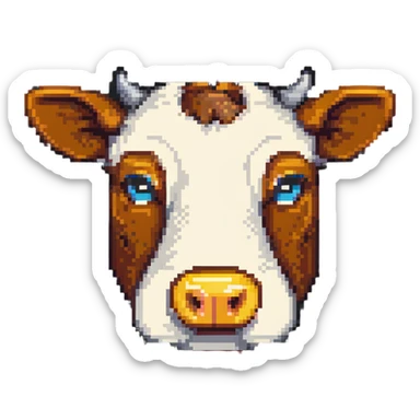 ultra-minimal blocky Minecraft cow head emoji with only 2 large colorful square pixels, extremely simple, chunky, playful, childlike sticker